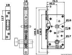 Yale-type zunanja ključavnica 16/38 mm w / podometno zatikanja